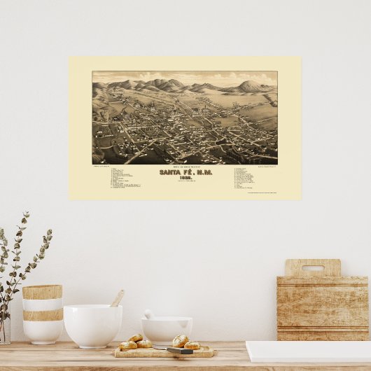 Santa Fe, NM Panorama Map - 1882 Poster (Keuken)