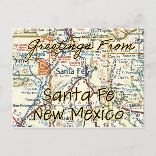 Santa Fe NM Vintage Map Briefkaart (Voorkant)
