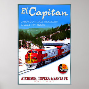 Santa Fe Railway Lines EL CAPITAN Locomotief Nieuw Poster