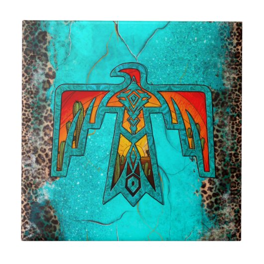 Santa Fe Thunderbird Turquoise Marble Leopard Tegeltje (Voorkant)
