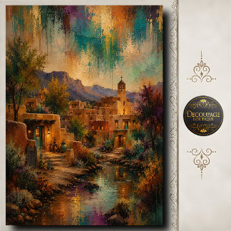Santa Fe Village Decoupage Adobe Landschap Tissuepapier