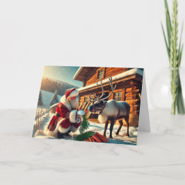 Santa Feeding Rendier Christmas Kaart