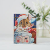 Santa Field-muis met hot-cacaoWaterverf Briefkaart (Staand voorkant)