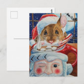 Santa Field-muis met hot-cacaoWaterverf Briefkaart (Voorkant / Achterkant)