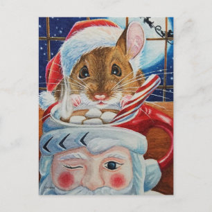 Santa Field-muis met hot-cacaoWaterverf Briefkaart