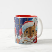 Santa Field-muis met hot-cacaoWaterverf Tweekleurige Koffiemok (Voorkant rechts)