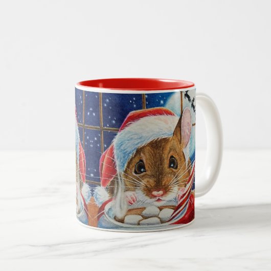 Santa Field-muis met hot-cacaoWaterverf Tweekleurige Koffiemok (Voorkant rechts)