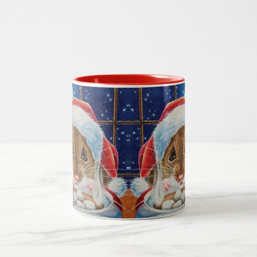 Santa Field-muis met hot-cacaoWaterverf Tweekleurige Koffiemok (Center)