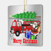 Santa Fire Truck en Dogs Kerstmis Keramisch Ornament (Links)
