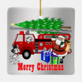 Santa Fire Truck en Dogs Kerstmis Keramisch Ornament (Achterkant)