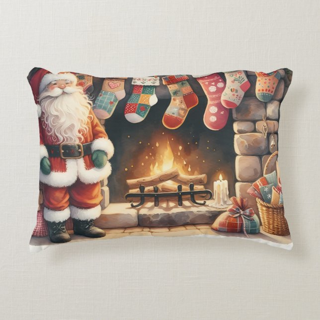 Santa Fireplace beroemd gemaakt door Christmas Sto Accent Kussen (Voorkant)