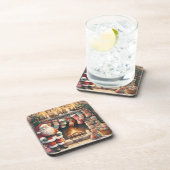 Santa Fireplace beroemd gemaakt door Christmas Sto Bier Onderzetter (Rechterzijde)