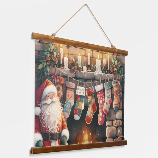 Santa Fireplace beroemd gemaakt door Christmas Sto Hangend Wandkleed (Gebogen)