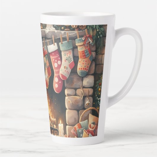 Santa Fireplace beroemd gemaakt door Christmas Sto Latte Mok (Rechts)