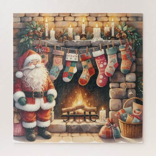 Santa Fireplace beroemd gemaakt door Christmas Sto Legpuzzel (Verticaal)