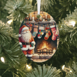 Santa Fireplace beroemd gemaakt door Christmas Sto Metalen Ornament