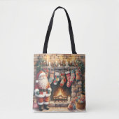 Santa Fireplace beroemd gemaakt door Christmas Sto Tote Bag (Voorkant)