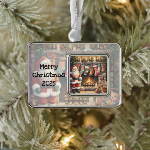 Santa Fireplace beroemd gemaakt door Christmas Sto Verzilverd Omlijst Ornament