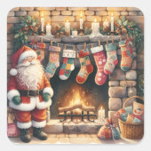 Santa Fireplace beroemd gemaakt door Christmas Sto Vierkante Sticker (Voorkant)