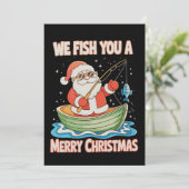 Santa Fishing Christmas Fish Fisherman Xmas Feestdagenkaart (Staand voorkant)