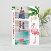 Santa Flamingo 3 PHOTO Tropical Beach Kerstmis Feestdagenkaart (Staand voorkant)