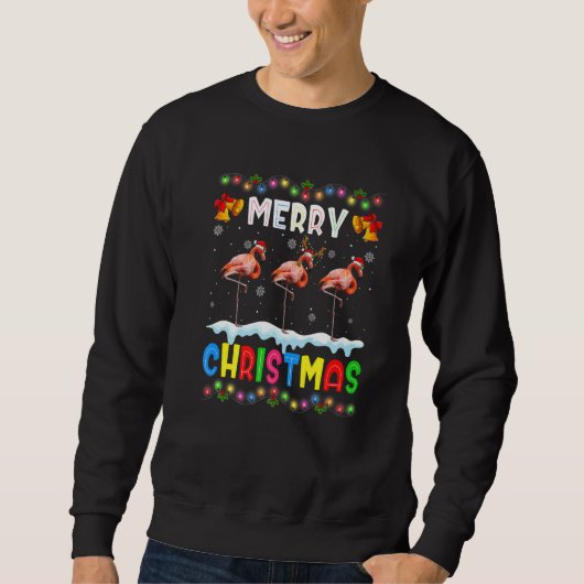 Santa Flamingo Animals Merry Christmas Pajama Trui (Voorkant)