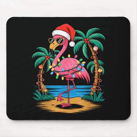 Santa Flamingo Christmas Lights Trocal Palms Tree Muismat (Voorkant)