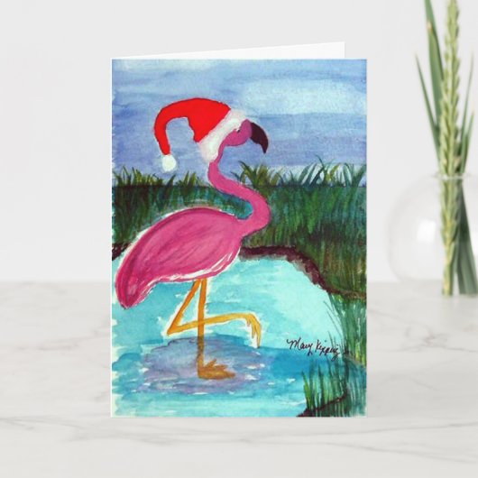 Santa Flamingo Feestdagen Kaart (Voorkant)