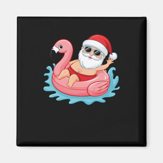 Santa Flamingo Floatie Funny Kerstmis in juli sum Magneet (Voorkant)