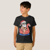 Santa Flamingo Floatie Funny Kerstmis in juli sum T-shirt (Voorkant volledig)