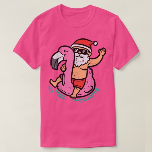 Santa Flamingo Floatie Funny Kerstmis in juli sum T-shirt (Design voorkant)