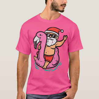 Santa Flamingo Floatie Funny Kerstmis in juli sum T-shirt