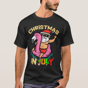 Santa Flamingo Floatie Funny Kerstmis in juli sum T-shirt