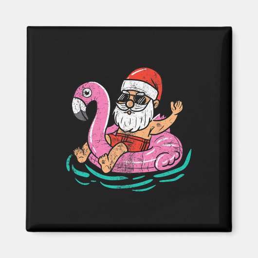 Santa Flamingo Floatie Funny Kerstmis in juli Zome Magneet (Voorkant)