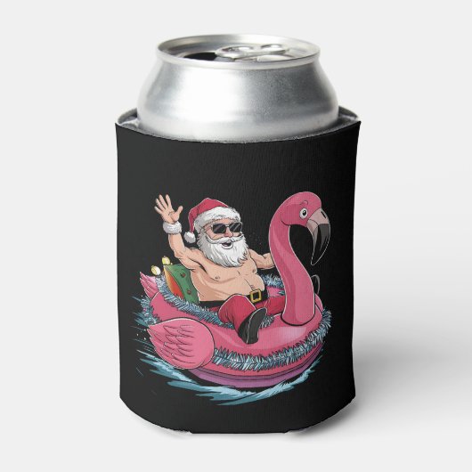 Santa Flamingo Floatie Kerstmis in juli Zomer Blikjeskoeler (Blikje Voorkant)
