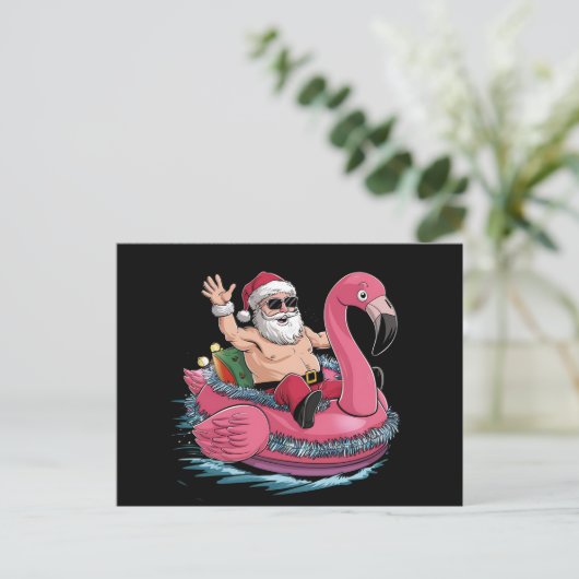Santa Flamingo Floatie Kerstmis in juli Zomer Briefkaart (Staand voorkant)