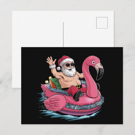 Santa Flamingo Floatie Kerstmis in juli Zomer Briefkaart (Voorkant / Achterkant)