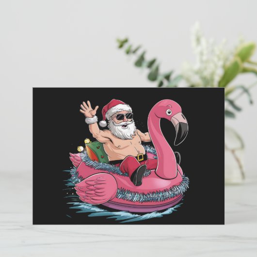 Santa Flamingo Floatie Kerstmis in juli Zomer Kaart (Staand voorkant)
