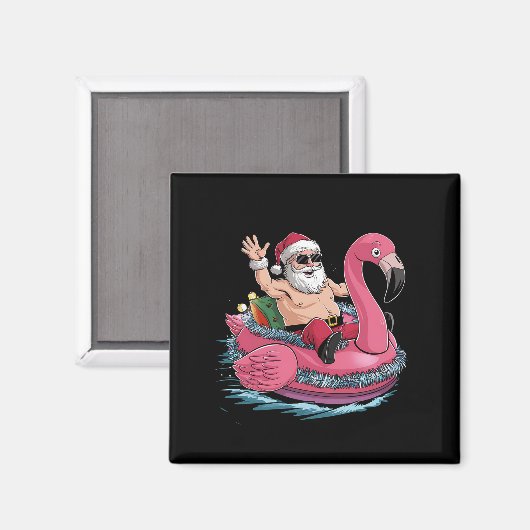 Santa Flamingo Floatie Kerstmis in juli Zomer Magneet (Voorkant / Achterkant)