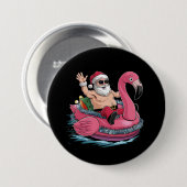 Santa Flamingo Floatie Kerstmis in juli Zomer Ronde Button 7,6 Cm (Voorkant /achterkant)