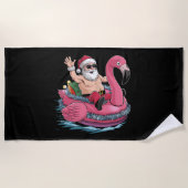 Santa Flamingo Floatie Kerstmis in juli Zomer Strandlaken (Voorkant)