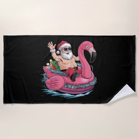 Santa Flamingo Floatie Kerstmis in juli Zomer Strandlaken (Voorkant)