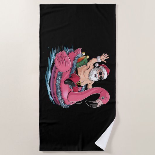 Santa Flamingo Floatie Kerstmis in juli Zomer Strandlaken (Voorkant)