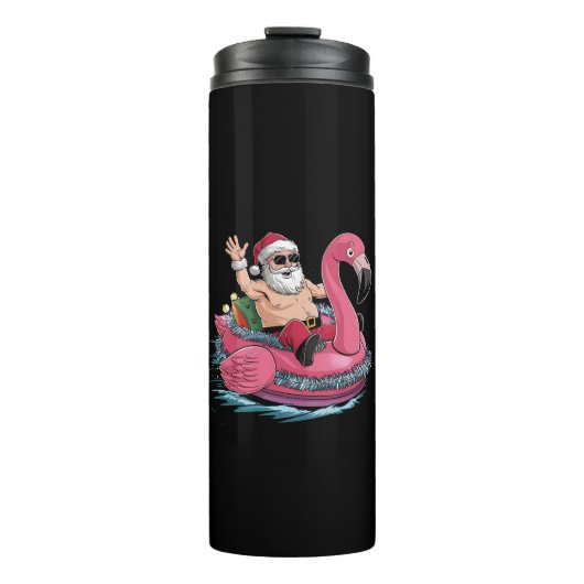 Santa Flamingo Floatie Kerstmis in juli Zomer Thermosbeker (Voorkant)
