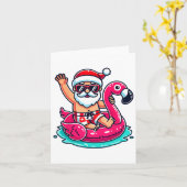 Santa Flamingo Floatie Strand Grappig Kerstfeest i Kaart (Gele Bloem)