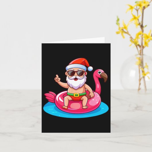 Santa Flamingo Floatie Strand Grappig Kerstfeest i Kaart (Gele Bloem)