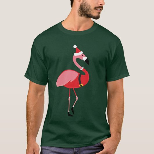 Santa Flamingo Fun Kerstmis T-Shirt (Voorkant)