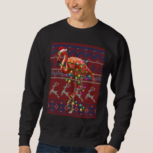 Santa Flamingo kerstboom Licht Pajama X Mas M Trui (Voorkant)