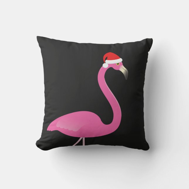 Santa Flamingo op Black Outdoor Pillow Buitenkussen (Voorkant)