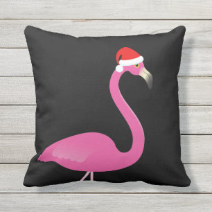 Santa Flamingo op Black Outdoor Pillow Buitenkussen